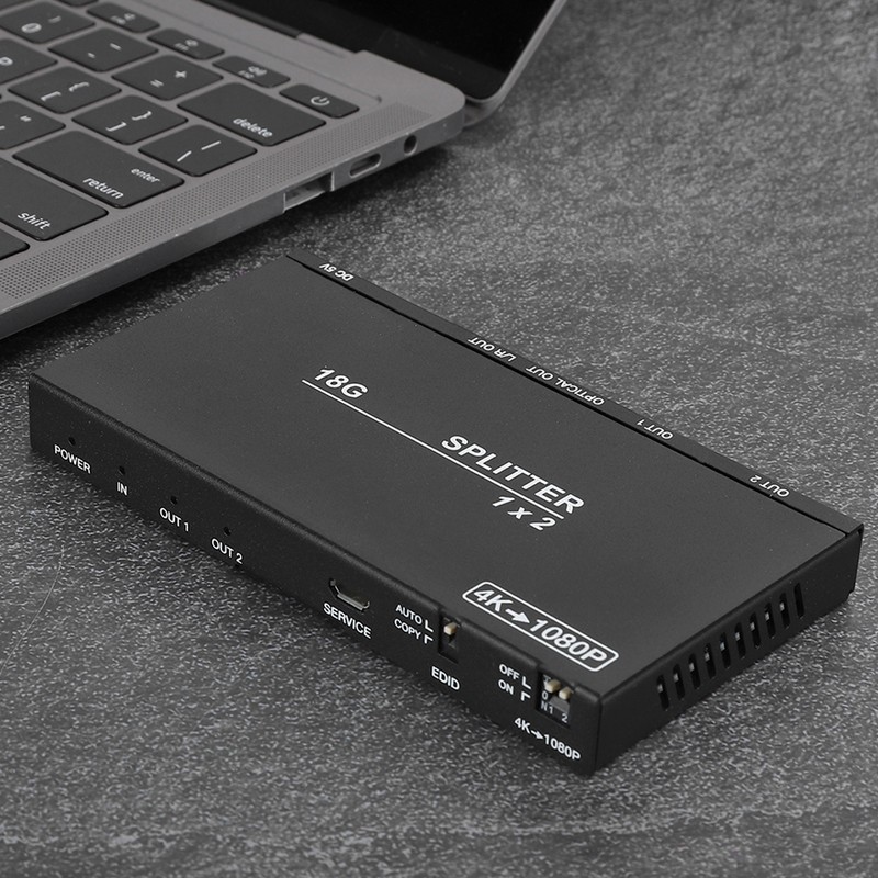 B12SA Black 1×2 HDMI 2.0 Splitter Aluminium Alloy with Scaler