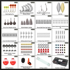 GOTOUR Fishing Lures Kit with Tackle Box, Bass Fishing Accessories Set IIncluding Jig Head, Hooks, Sinker Weights, Fishing Swivels Snaps, Bobbers, Beads, Fishing Gear Equipment Gifts for Men