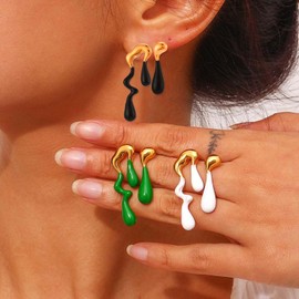 Aksod Small Teardrop Earrings Green Asymmetrical Tear Drop Earrings Stud Mini Waterdrop Earrings Jewelry for Women (Green-B)
