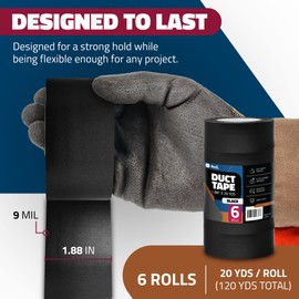 Reli. Duct Tape, Black | 1.88" x 120 Yards Total (6 Rolls, 20 Yds Each) | Heavy Duty Duct Tape - Waterproof, Tear by Hand|Black Duct Tape for Repairs, Construction, Bundles, Piping,Box Sealing (Black)