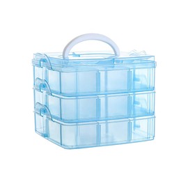Three-Layer Detachable Transparent Storage Box, 3 Colors, 18 Grids, Plastic Organizer Box for Cosmetics, Jewelry, Craft Supplies, 15x15x12.5cm