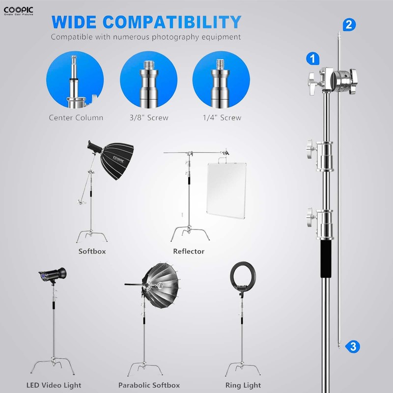 COOPIC C Stand Heavy Duty Stainless Steel Photography Stand with