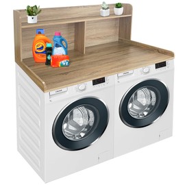 Royxen 2-Tier Washer Dryer Countertop,19.5"H Wood Washer and Dryer Topper with Shelf,Laundry Countertop Over Washer and Dryer, Universal Fit for Laundry Room Organization (White Oak, 54"W X 27.5"D)