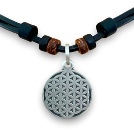 HANA LIMA Halskette Blume des Lebens Lebensblume Surferkette Lederkette Surferhalskette Herren Damen Surfschmuck Schutzamulett