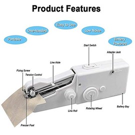 Mcree Mini Portable Sewing Machine, DIY Mending Machine Household Sewing Handheld Tool For Beginners Adult for Fabric Clothing (Black, Type 3)