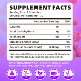 XIAAN Calcium Citrate Gummies 1200mg Calcium Gummies for Women & Men, Chewable Calcium Supplements Support Immune Health & Bone Strength, Vegan/Sugar-Free/Gluten-Free, Raspberry Flavor 60 Count