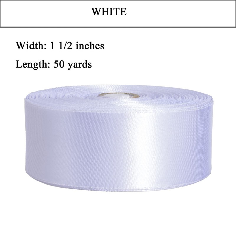 YASEO 1 1/2 Inch White Solid Satin Ribbon, 50 Yards