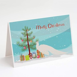 Caroline's Treasures BB9293GCA7P White Peacock Peafowl Christmas Greeting Cards and Envelopes Pack of 8, Teal, 7 x 5, multicolor
