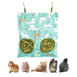 Makoto Nobu 1 Pcs Rabbit Hay Feeder, Hanging Hay Bags, Small Animal Feeder Storage Pouch, Feeding Bags for Guinea Pigs, Bunnies, Chinchillas, and Hamsters(2 Windows, Green)