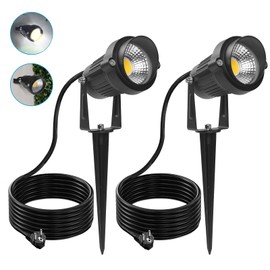 LASONAS Garden Lighting with Power 5 W LED Garden Spotlight with Ground Spike & Twilight Sensor, IP65 Waterproof Garden Light Warm White 3000 K for Garden Paths Trees Pond (Pack of 2)