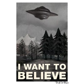 X Files I Want to Believe UFO Flying Saucer X-Files Mulder  Poster/Print signed