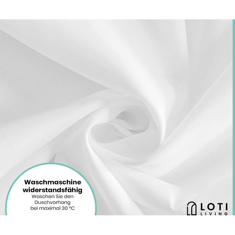 Loti Living Anti-Mould Shower Curtain, 120 x 200 cm, White,