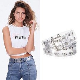 Cinturón de Cintura de Gelatina Transparente Transparente Ancho de PVC de Moda con Hebilla Elegante para Mujeres y Niñas (Cinturón de Ojal de Color 1)