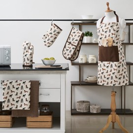 Penguin Home Heat Resistan Double Oven Gloves,Recycled Cotton Oven Mitt & Potholder for Home Cooking - Maximum Heat Protection/Kitchen Accessories, 400 GSM/Grey,Brown & Mustard, Size (18x90 cm)