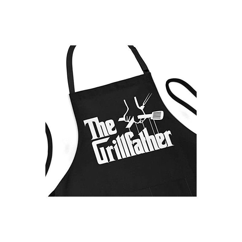 BILMASEE GRILLFATHER Baking Black Aprons for Men Chef Cooking Apron