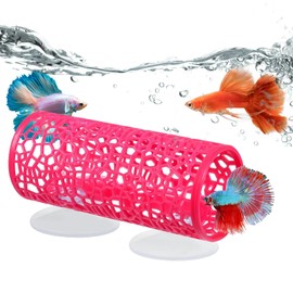 Entsong Betta Tunnel, Fish Tank Decorations, Hole Hollow Cave with Suction Cups, Ideal for Small Fish and Shrimp Habitats, Betta Hammock for Small Tank (Rose