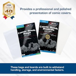 BCW BCW Resealable Current Comic Book Combo Pack | 100 Acid-Free Backing Boards & 100 Resealable Bags | Comic Book Storage & Protection | Fits Current Comics | Archival Quality | Standard 6 7/8 x 10 1/2