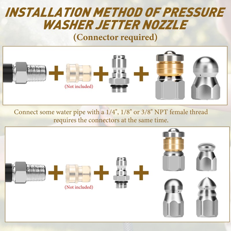 10pcs Sewer Jetter Nozzle Kit Stainless Steel Jetter Heads Kit