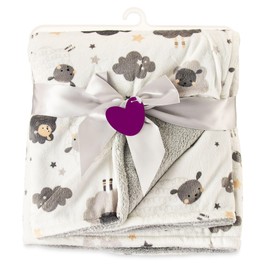 Premium Ultra Soft Plush Sheep Blanket 30" x 40" - Gender Neutral Baby Blanket, Super Soft Fleece Blanket, Oeko-TEX Certified, Grey and White Reversible for Baby Boy or Girl.