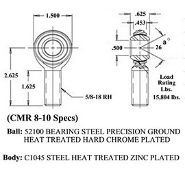 QS Components Weld-On Clevis Mount Kit with 1/2 x 5/8-18 Male RH Econ Rod End .095 Weld-in Bung & Jam Nut
