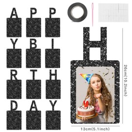 RCHBUDI Birthday Photo Banner Picture Banner and Photo Frame Suitable for Children and Adults' Birthday Party Decoration Background Black