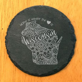 Wisconsin Mandala Coasters - Round Slate - set of 4