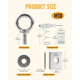 Strut Channel Nut and Eye Bolt Set - Heavy Duty Stainless Steel Eye Bolts M8, M10 | Zinc Plated Spring Nuts, Long Spring) for Unistrut, M10, Pack of 8