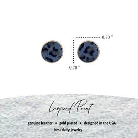 Animal Print Stud Earrings for Women – Leopard, Jaguar, Zebra, Snakeskin – Genuine Leather – Round, Oval, Teardrop - Fashion Statement Earrings - Gift Box Included (Round - Grey Leopard)