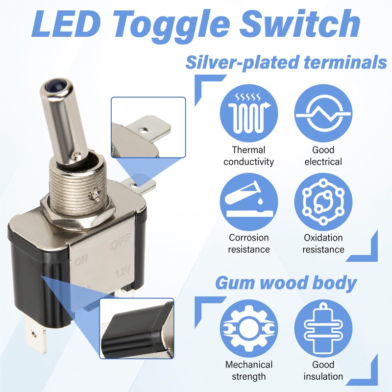 3 PCS LED Lighted Rocker Toggle Switch, 12V SPST 3