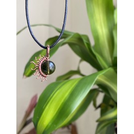 Sun Burst -Copper Wire-Genuine Moldavite Pendant or Charm Tektite Celestial Jewelry With Certificate of Authenticity-Solar Moon Necklace