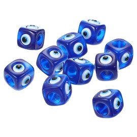 PATIKIL 12mm Evil Eye Beads, 10 Pcs Resin Turkish Evil Eye Charm Large Hole Beads Pendant Connector for DIY Art Craft Bracelet Necklace Earrings Making, Dark Blue