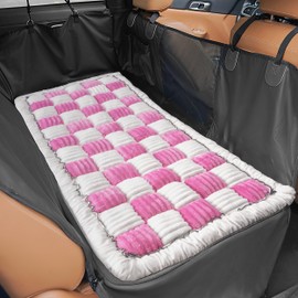 HiPetpy Backseat Dog Bed Mat, Non-Slip Dog Bed for Car Back Seat, Soft & Cozy Dogs Blanket, Washable Travel Pet Mat Seat Protector for Cars, SUVs, Trucks (Pink/White, 51.1" L x 23.6" W x 1.5" Th)
