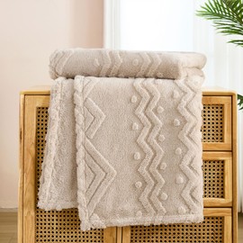 WONGS BEDDING Cuddly Blanket, Fluffy Blanket, Beige, Sofa Blanket, Wool Blanket, 150 x 200 cm, Warm Soft Fleece Blanket, Boho Blankets, Throw Blanket for Sofa, Couch, Bed