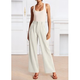 NOAHELLA Womens Wide Leg Pants High Waisted Business Casual Summer Dress Pants Palazzo Long Work Trousers with Pockets Off White M