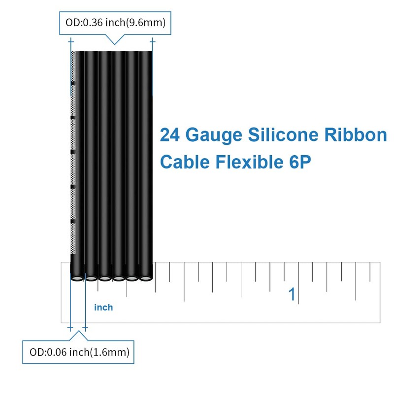 BNTECHGO 24 Gauge Silicone Ribbon Cable Flexible 6P Black 50