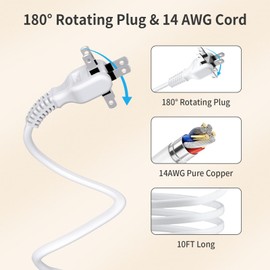 NTONPOWER 10FT Extension Cord 2 Prong, 1080 Joules Surge Protector, 2 Prong to 3 Prong Outlet Adapter, 1875W 2 Prong Power Strip with 4 USB Ports(2 USB C),Wall Mount Flat Plug Extension Cord Old House