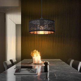 FRIDEKO HOME Pendant Light Black Gold Modern Pendant Light Ceiling Lamp E27 Round Fabric Lampshade Pendant Lamp for Living Room Dining Room Bedroom