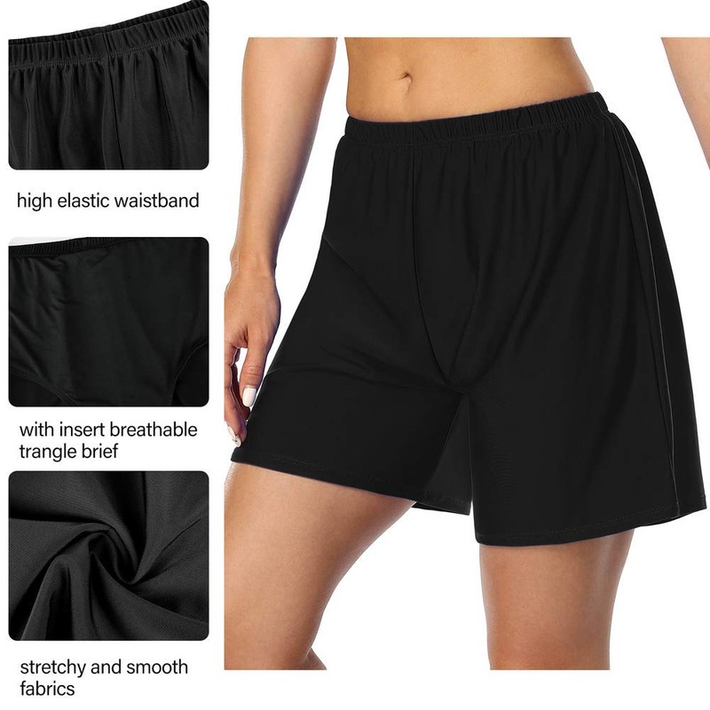 Firpearl - Pantalones cortos de baño deportivos para mujer, Negro