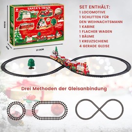 Daity Electric Christmas Train with Light Sound and Locomotive 3 Car Box Railway Children Electric Train Around the Christmas Tree Suitable for Children from 3 Years