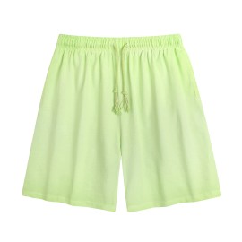 290G Adult Elastic Wais Summer Men's Pure Washed Gradient Casual Cotton Shorts PantsColor: Neon Green, Size: L