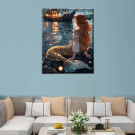 Tucocoo Sea-Maid Paint by Number Welcome Mermaid Girl of The Sea Paint by Number Senior Adult Ocean Princess Blue Ocean Series Creative Home and Room Decor Gifts for Girls 16x20 Inch (No Frame)