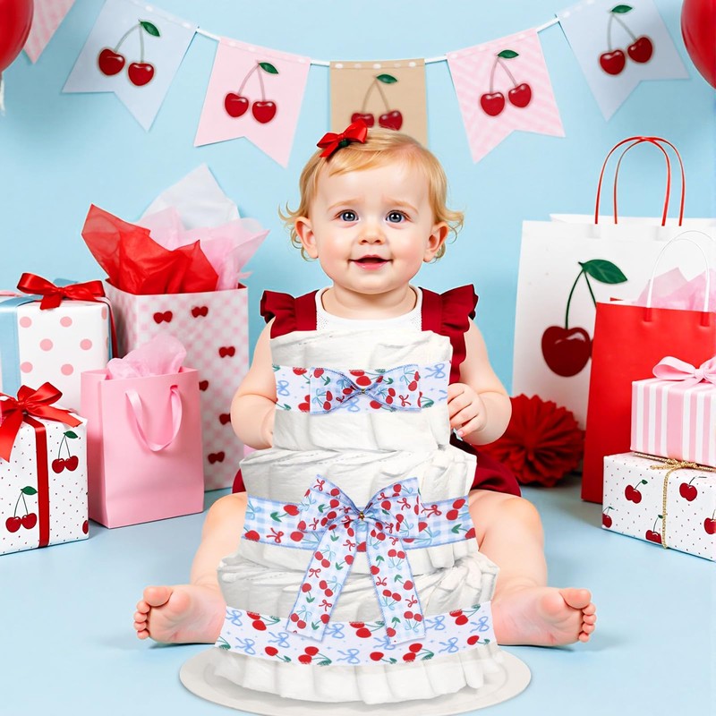 Diartpaint Cherry Bow Wired Edge Ribbons Blue 2 Rolls 10