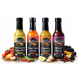 Hot Sauce Lover Gift Box by Fresco Sauce 4 Pack - Fire Roasted Pepper Blend - Citrus Fresno & Garlic - Chipotle & Habanero - Ghost Berry
