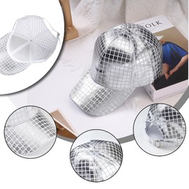 JJDreams PU Leather Baseball Cap Hip Hop Baseball Unisex Baseball Cap Adjustable Rapper Hat for Carnival Fancy Dress Festival, silver, M - L