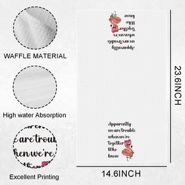 Funny Flamingo Cocktails Kitchen Towels Gifts for Women Men Friends Bartender We are Trouble When We're Together Bar Towels Waffle Weave Dish Hand Towel for Bar Kitchen Decorative 14 x 23 Inches