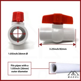 3/4" PVC Ball Valve Socket Schedule 40, Slip Quarter-Turn T-Handle White Compact Ball Valve Water Shut-off Valve Inline PVC (3/4") Valvula Llave de Bola Plastica Sin Rosca
