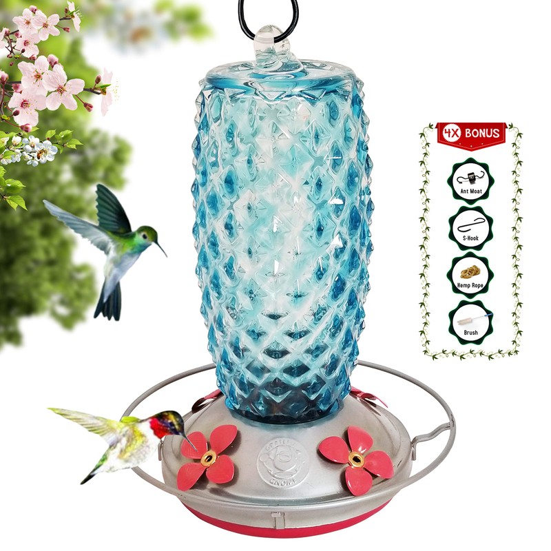 Grateful Gnome - Hummingbird Feeder - Hand Blown Glass -