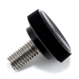 #10-32 x 3/8" Thumb Screw Stainless Steel - Black Knurled Round Plastic Knob - Fine Thread Thumbscrew - Length: 0.375" - Proudly Built in USA - Package of (4)