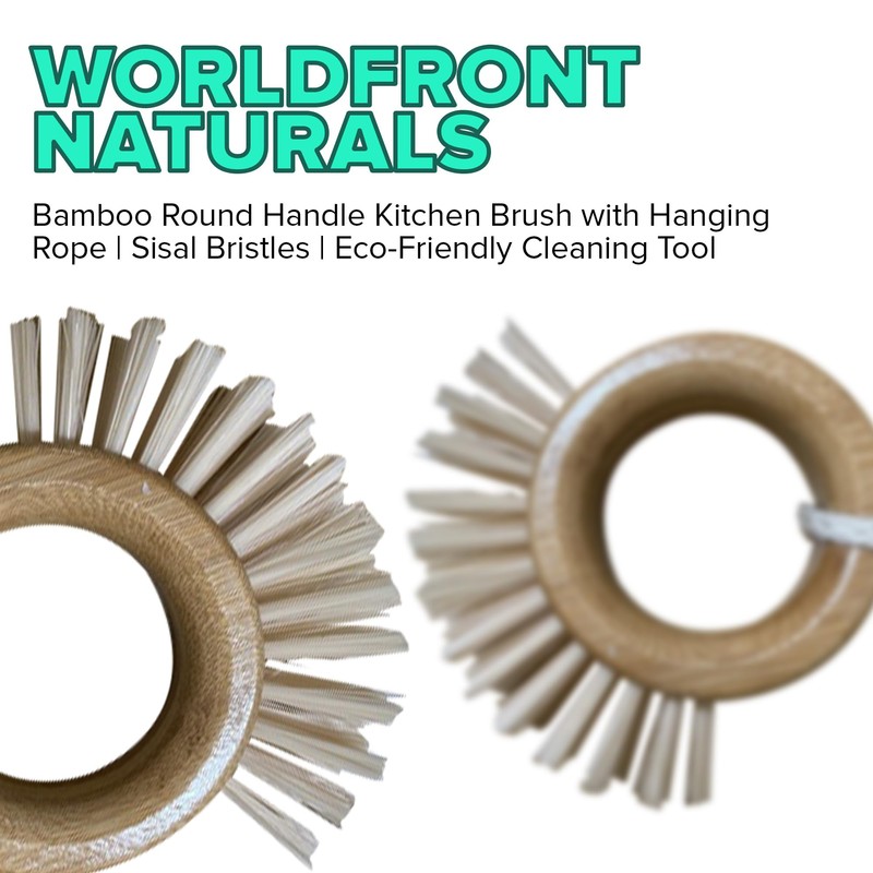 WorldFront Naturals - Bamboo Round Handle Kitchen Brush with Hanging