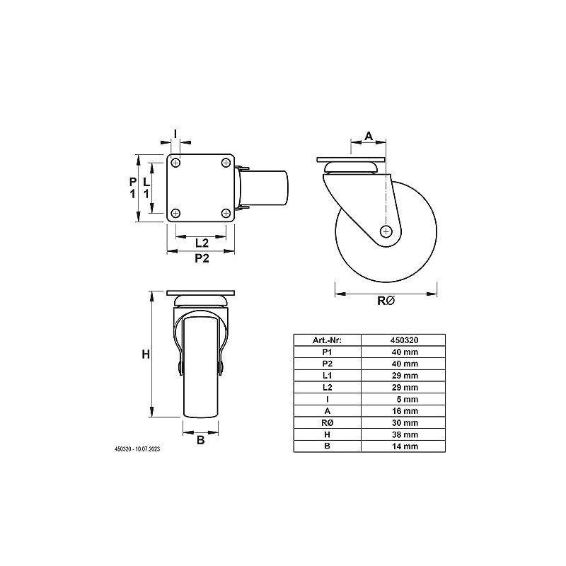 Dörner + Helmer Set of 20 Furniture Castors 30 mm